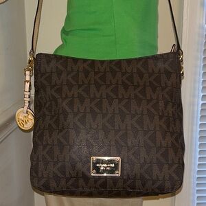 Michael Kors Brown Signature MK Monogram Crossbody Shoulder Bag Purse